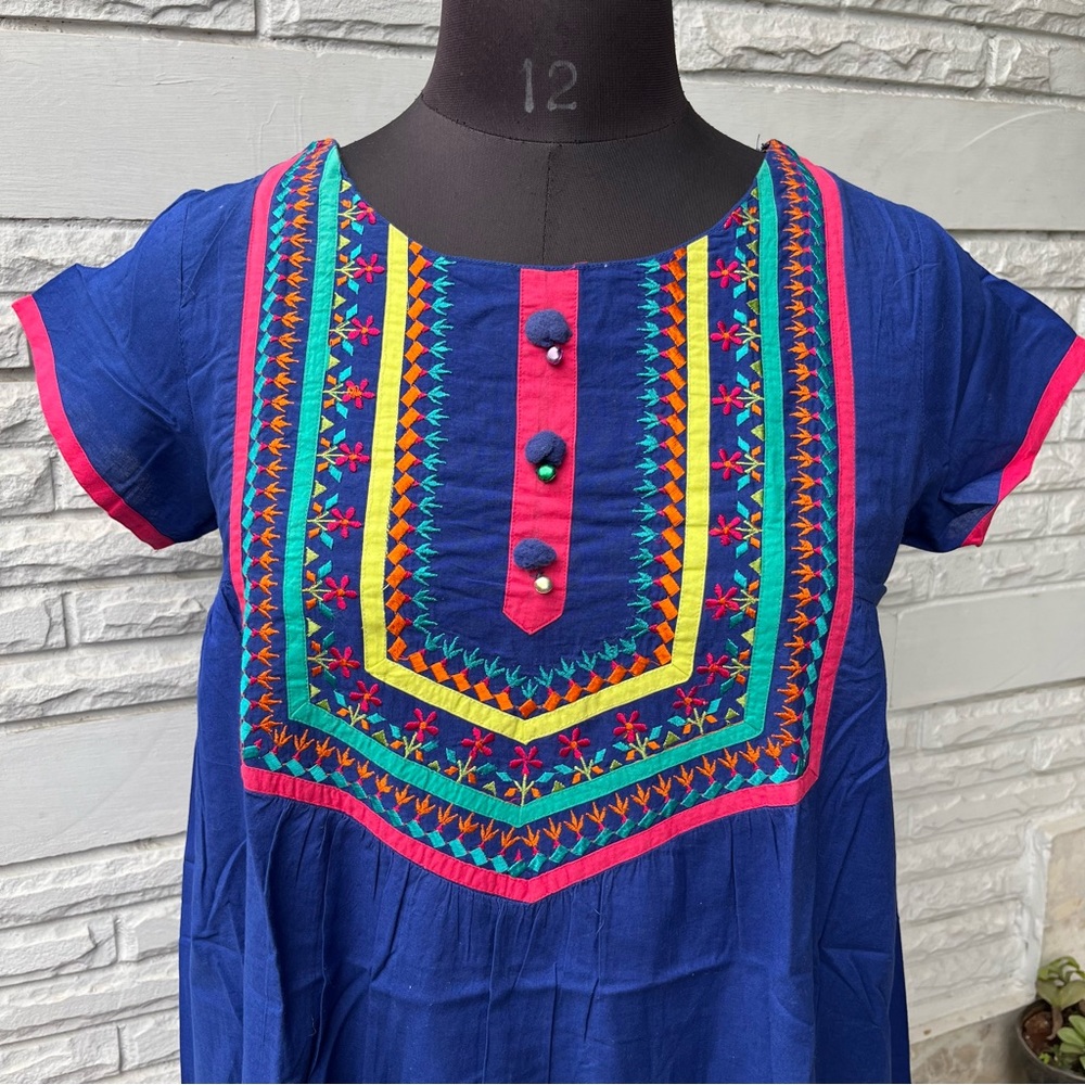 Biba Royal Blue Kurta with embroidered neck - Picture 3 of 11